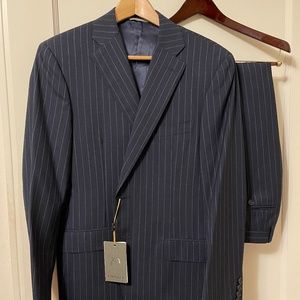 Canali Navy and White Stripes Full Suit with Blazer and Pants - Made in Italy